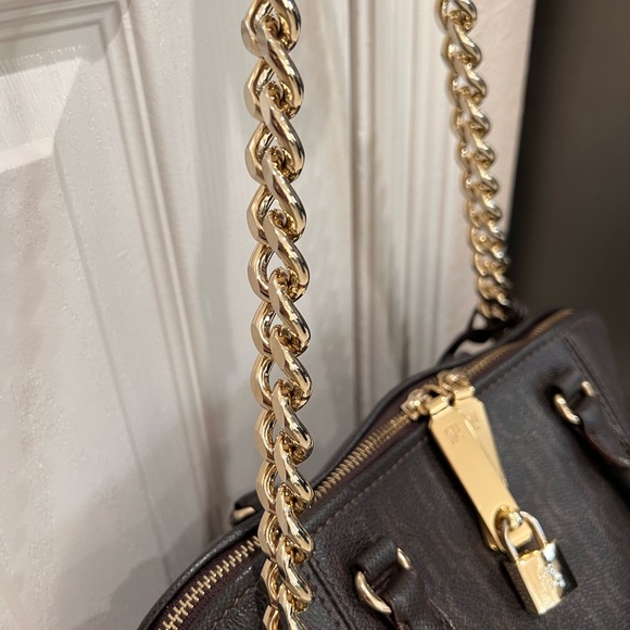 CH Carolina Herrera Brown Monogram Leather Dome Satchel - Picture 12 of 16